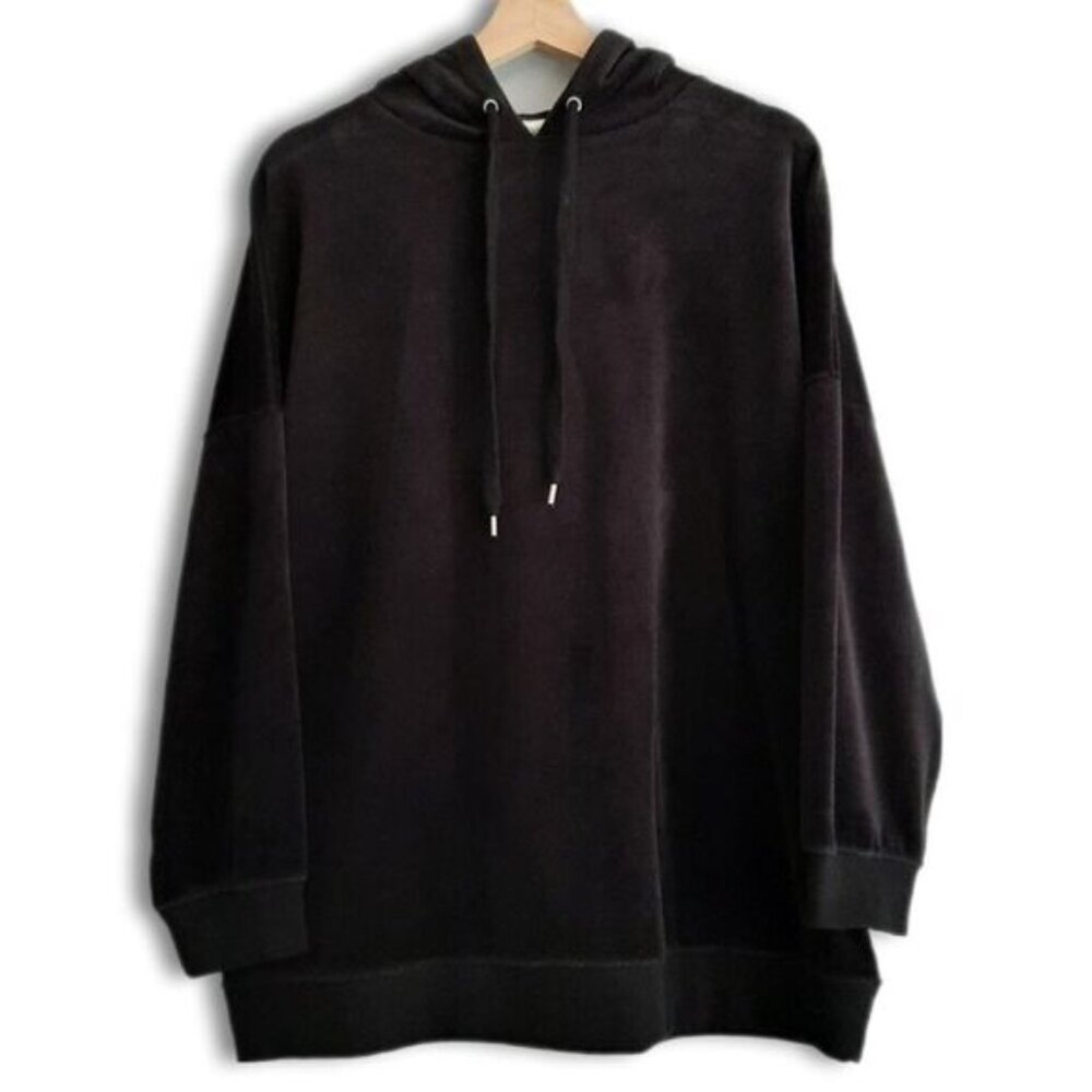 CALIFORNIA MOONRISE Oversized Soft Velvet Pullover Hoodie Sweatshirt Black Sz S